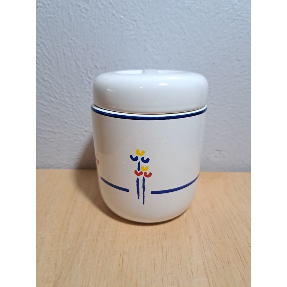 Riva Designs Tulips 3"3/4 Small Canister and Lid , Blue Trim, Japan